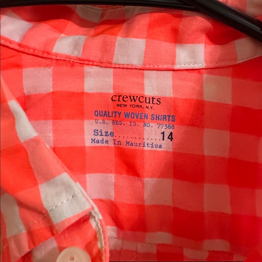 NWT Crewcuts Neon Orange gingham woven button down shirt size 14 - Picture 3 of 5